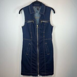 INC International Concepts Full Zip Jean Dress Dark Blue Denim Stretch Women's 6